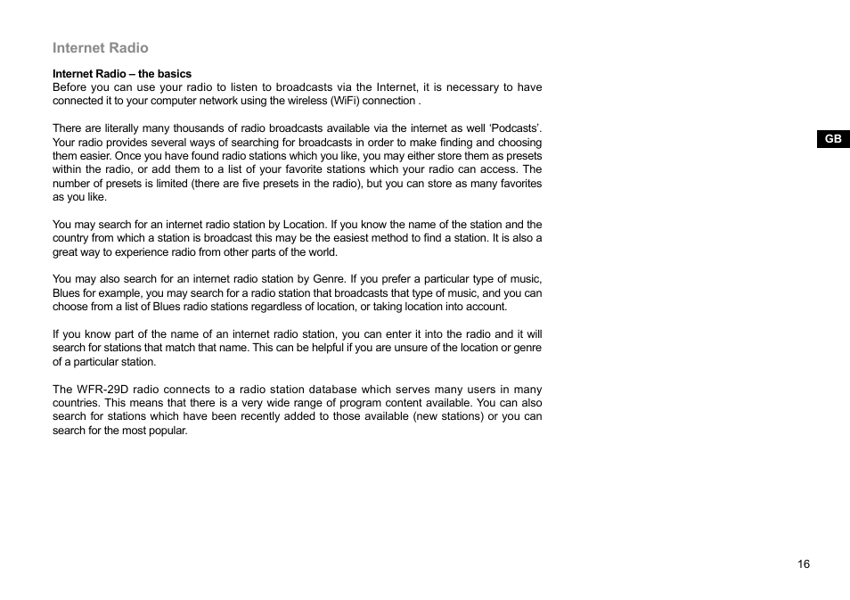 Internet radio | Sangean WFR-29D (R1) User Manual | Page 17 / 84