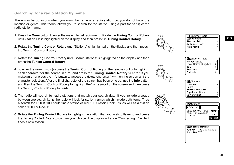 Searching for a radio station by name | Sangean WFR-29D (R1) User Manual | Page 21 / 84