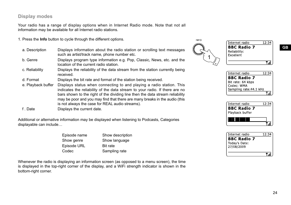 Display modes | Sangean WFR-29D (R1) User Manual | Page 25 / 84