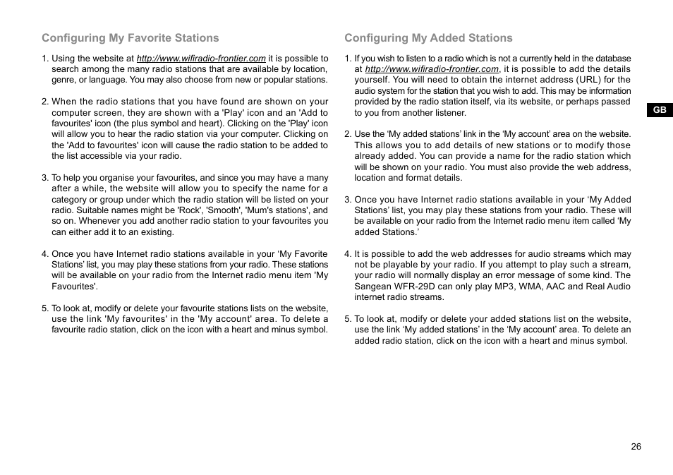Configuring my favorite stations, Configuring my added stations | Sangean WFR-29D (R1) User Manual | Page 27 / 84
