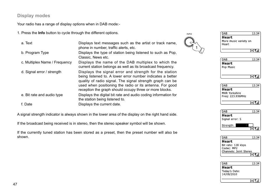 Display modes | Sangean WFR-29D (R1) User Manual | Page 48 / 84