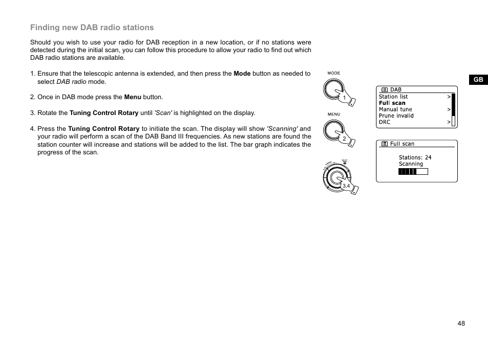 Finding new dab radio stations | Sangean WFR-29D (R1) User Manual | Page 49 / 84