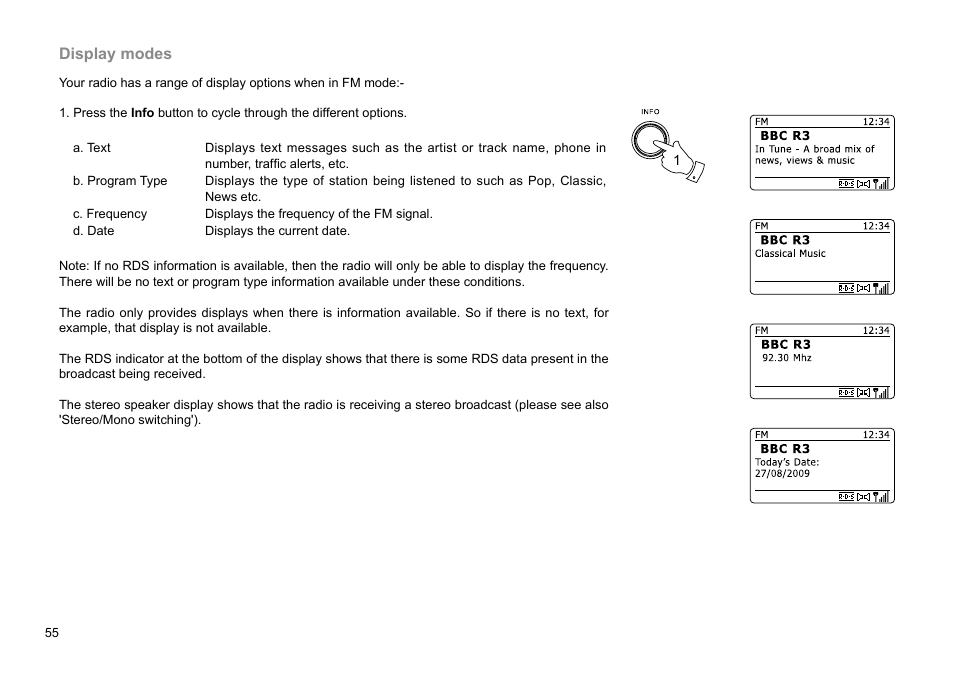 Display modes | Sangean WFR-29D (R1) User Manual | Page 56 / 84