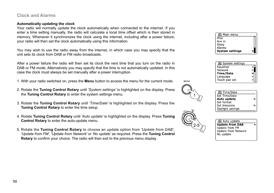 Clock and alarms | Sangean WFR-29D (R1) User Manual | Page 60 / 84