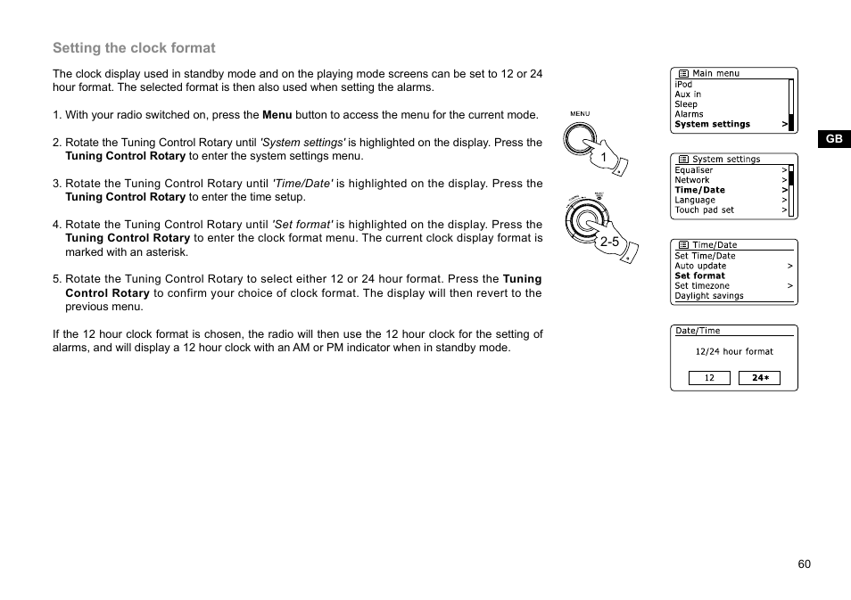 Setting the clock format | Sangean WFR-29D (R1) User Manual | Page 61 / 84