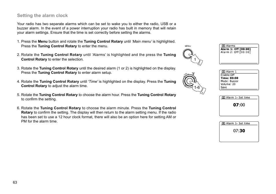 Setting the alarm clock | Sangean WFR-29D (R1) User Manual | Page 64 / 84