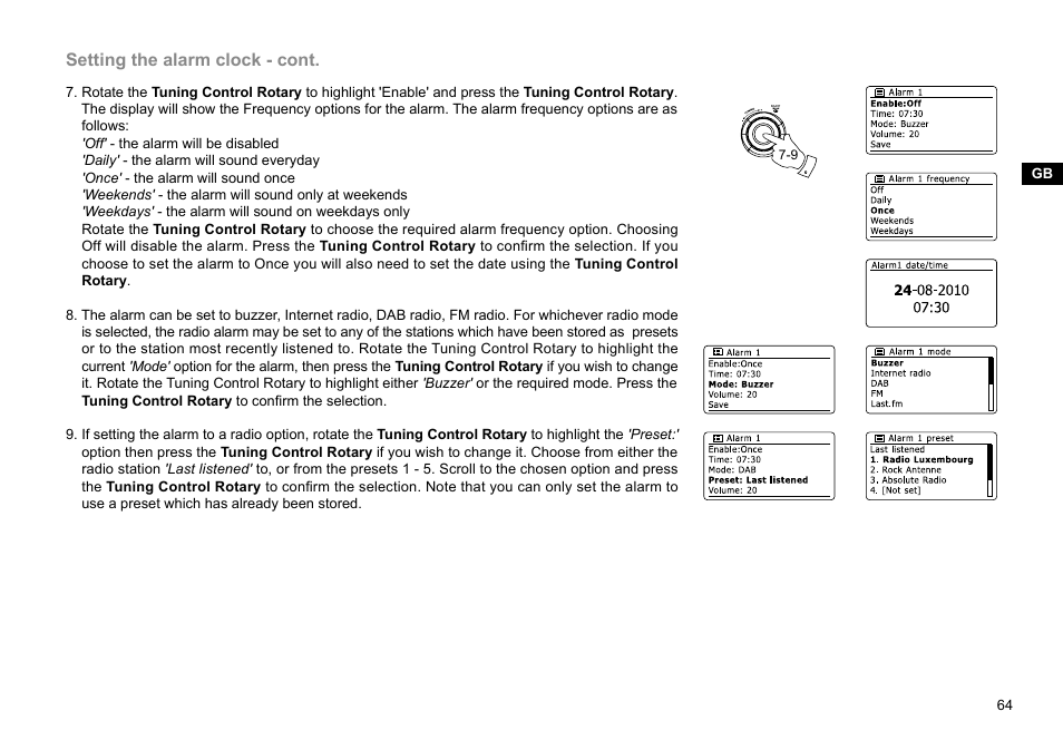 Setting the alarm clock - cont | Sangean WFR-29D (R1) User Manual | Page 65 / 84