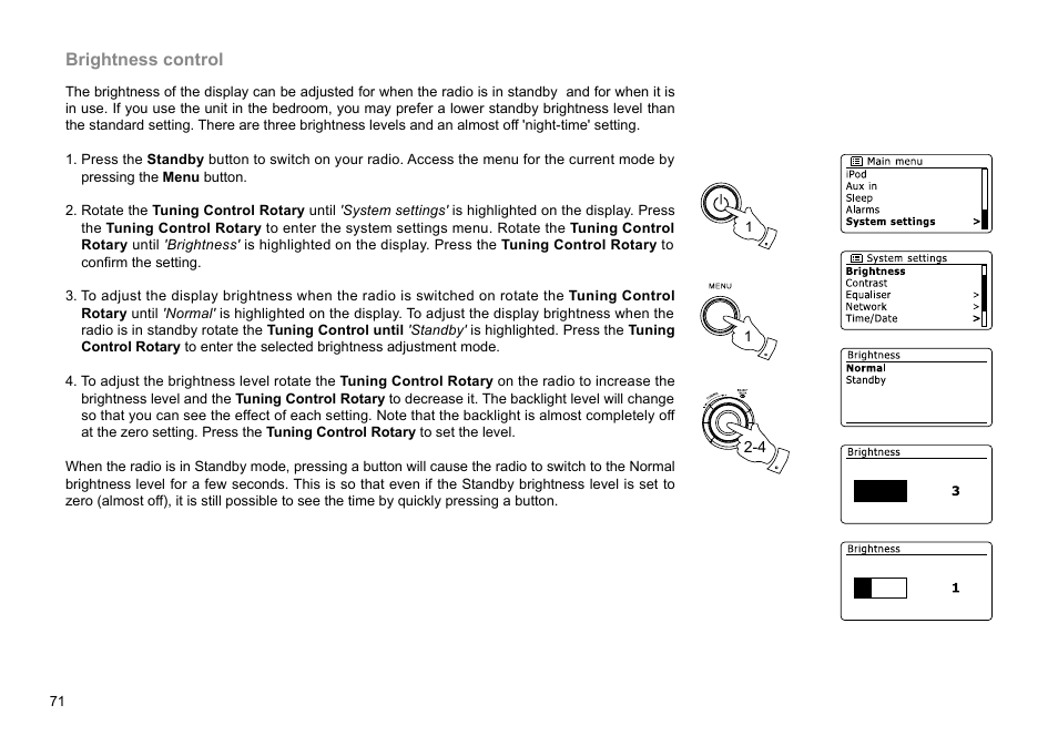 Brightness control | Sangean WFR-29D (R1) User Manual | Page 72 / 84