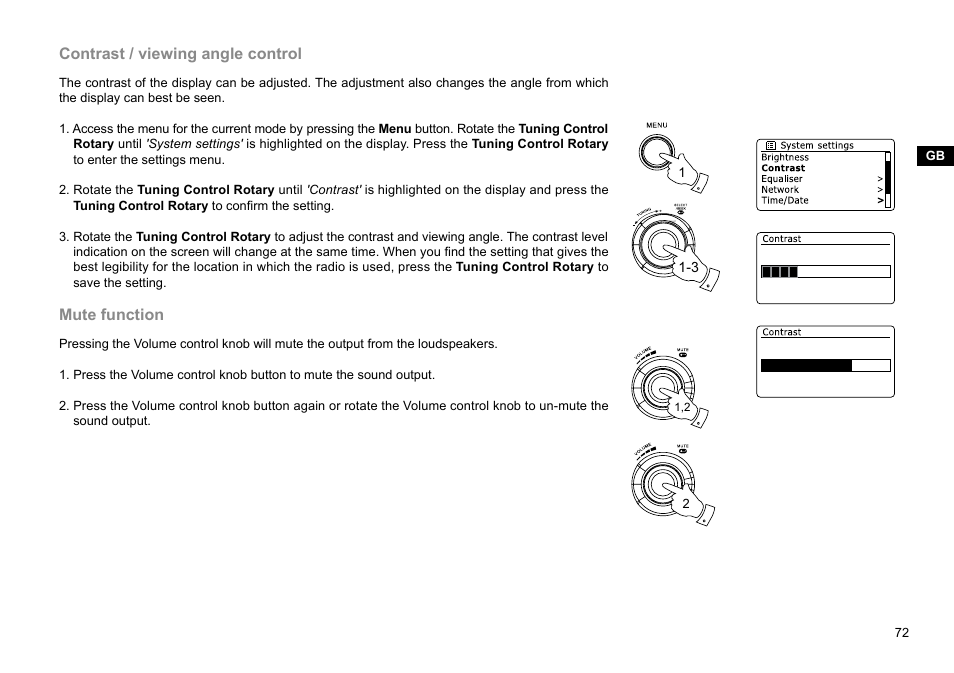 Contrast / viewing angle control, Mute function | Sangean WFR-29D (R1) User Manual | Page 73 / 84