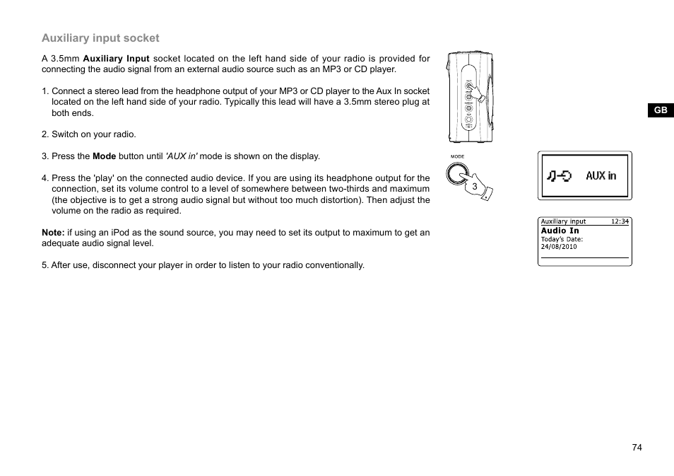 Auxiliary input socket | Sangean WFR-29D (R1) User Manual | Page 75 / 84