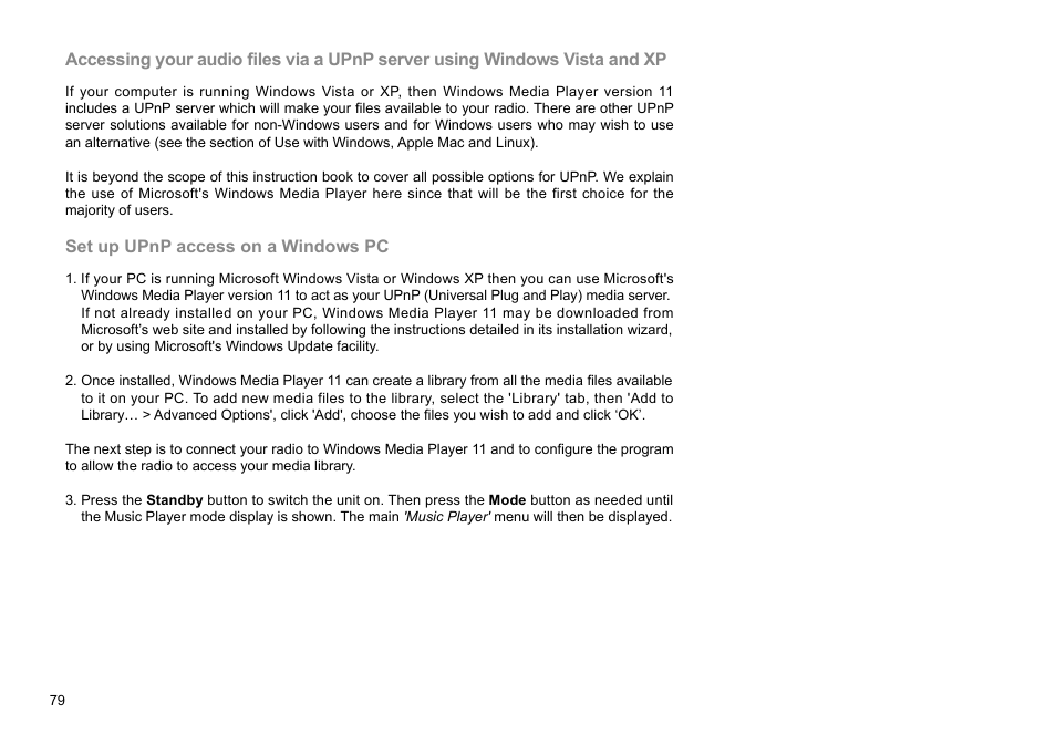 Set up upnp access on a windows pc | Sangean WFR-29D (R1) User Manual | Page 80 / 84