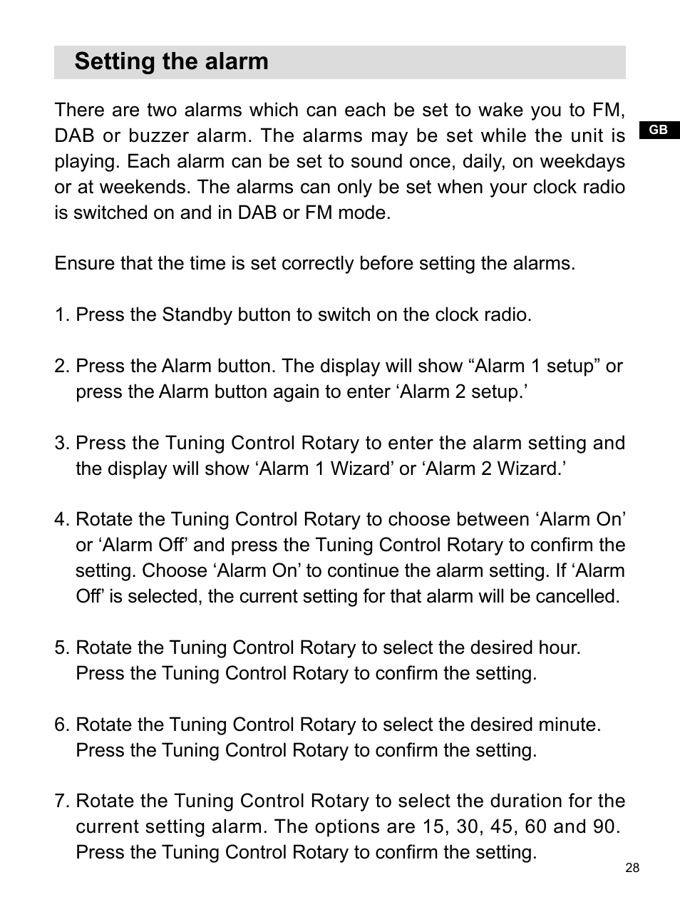 Setting the alarm | Sangean DPR-16 (R1) User Manual | Page 29 / 39