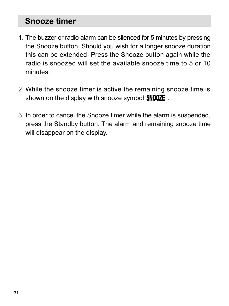 Snooze timer | Sangean DPR-16 (R1) User Manual | Page 32 / 39