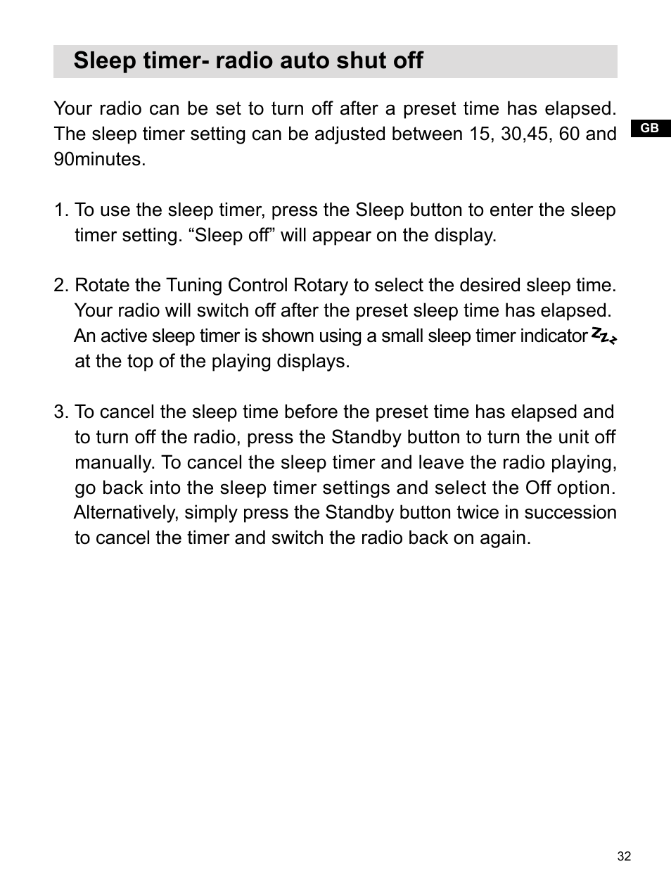 Sleep timer- radio auto shut off | Sangean DPR-16 (R1) User Manual | Page 33 / 39