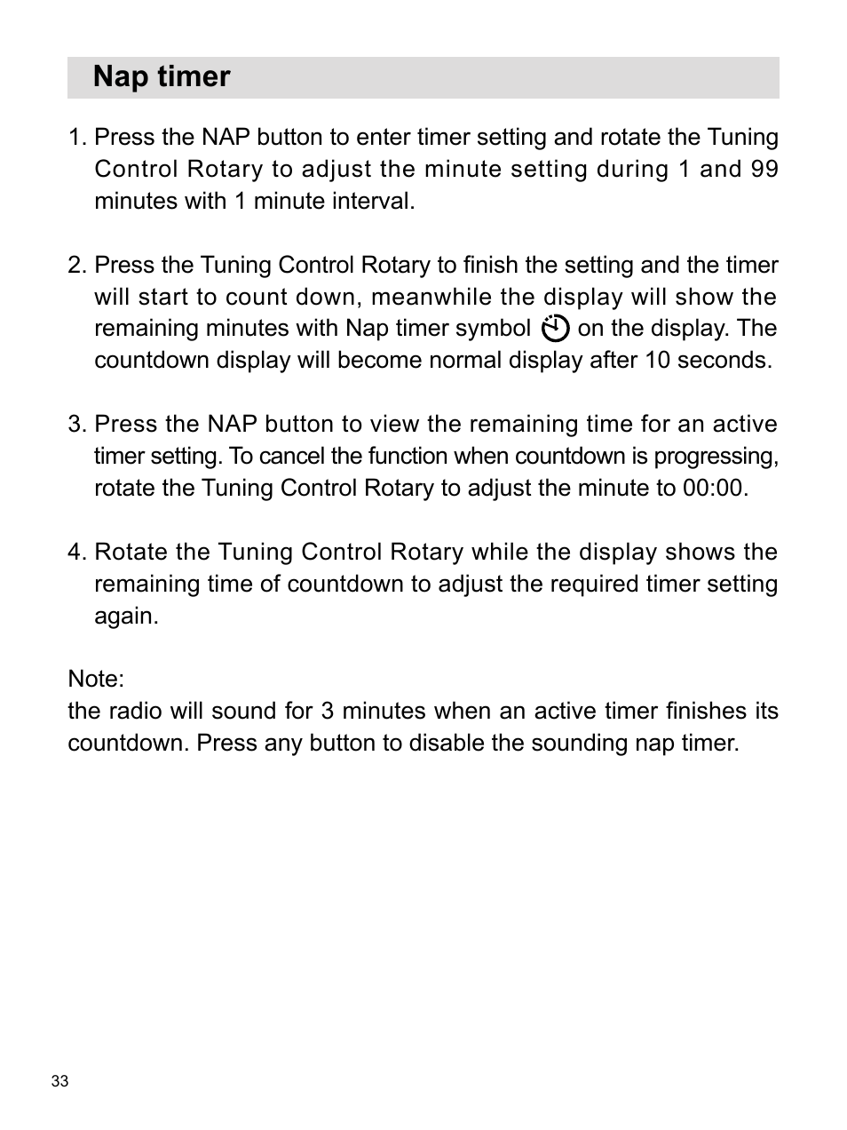 Nap timer | Sangean DPR-16 (R1) User Manual | Page 34 / 39