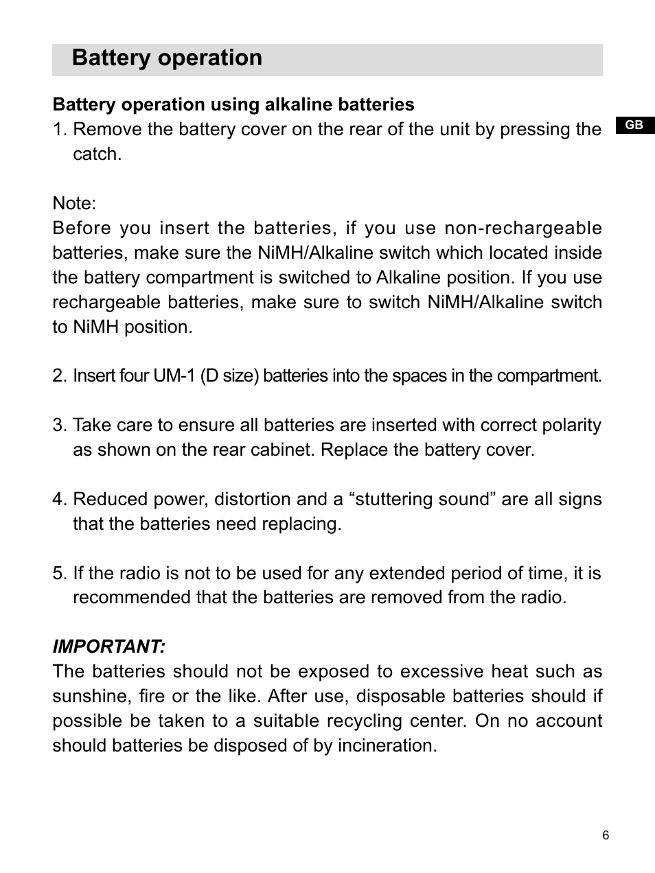 Battery operation | Sangean DPR-16 (R1) User Manual | Page 7 / 39