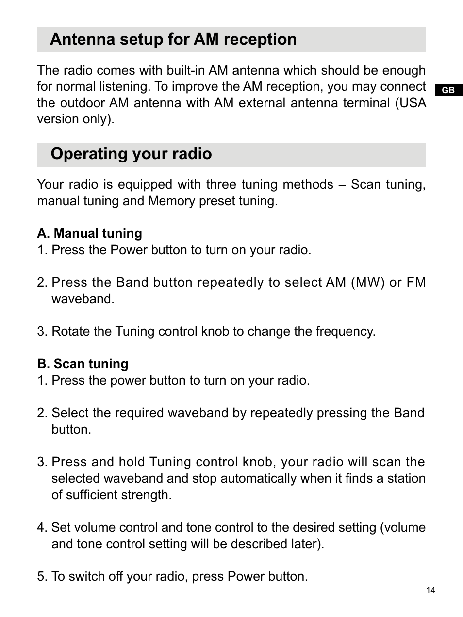 Antenna setup for am reception, Operating your radio | Sangean WR-2 (R1) User Manual | Page 15 / 30