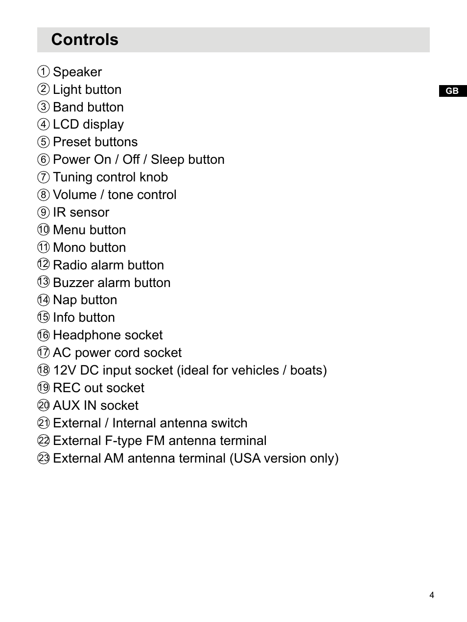 Controls | Sangean WR-2 (R1) User Manual | Page 5 / 30