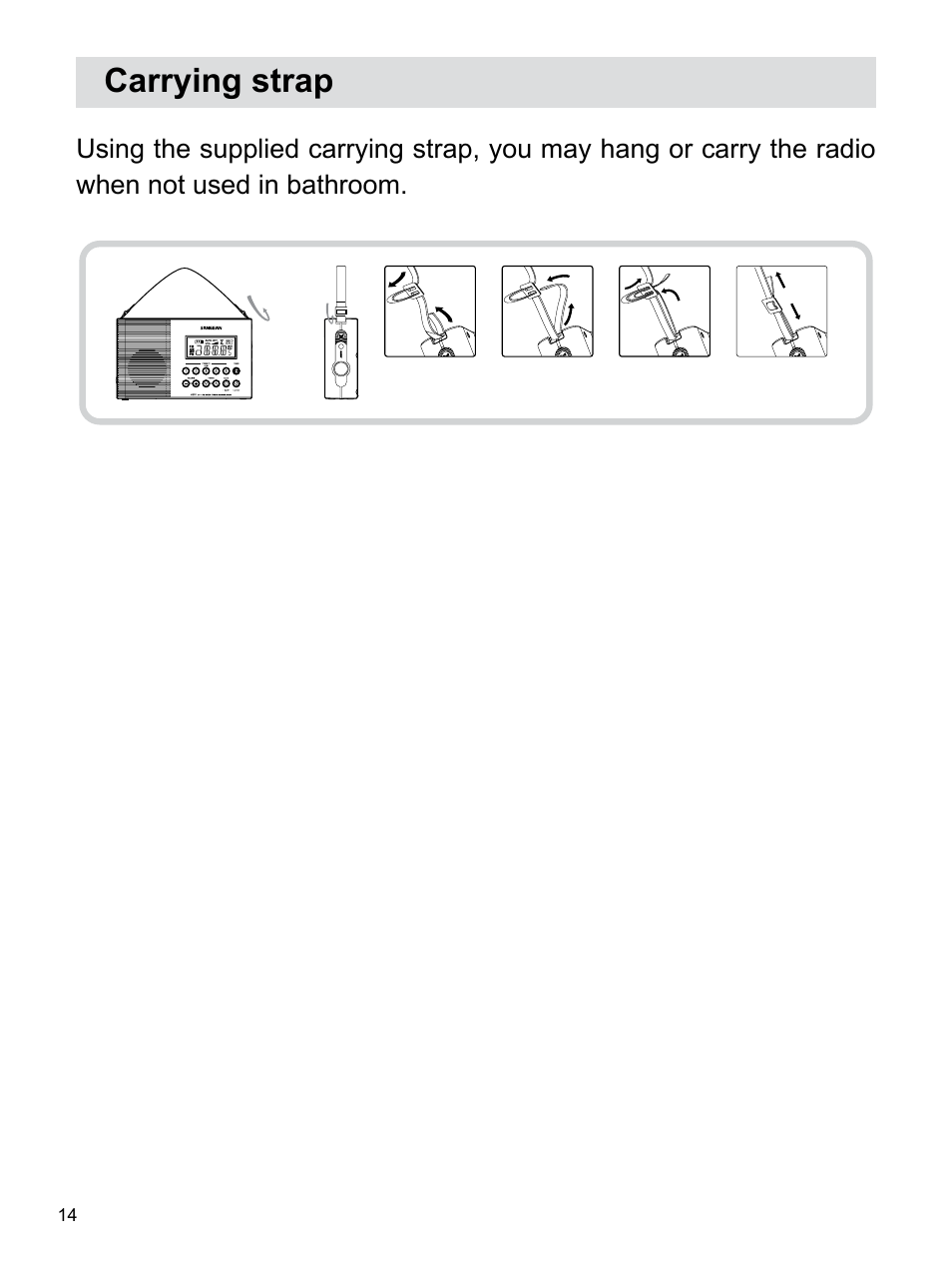Carrying strap | Sangean H201 (R1) User Manual | Page 15 / 16