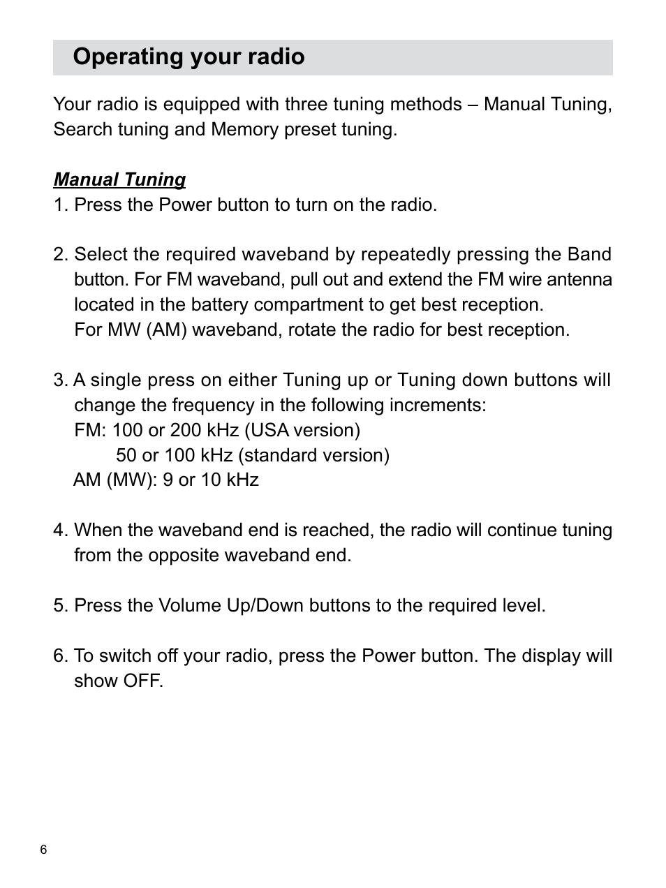 Operating your radio | Sangean H201 (R1) User Manual | Page 7 / 16