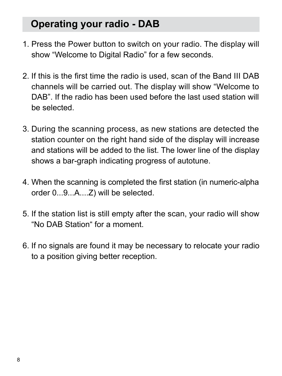 Operating your radio - dab | Sangean H203D (R1) User Manual | Page 9 / 26