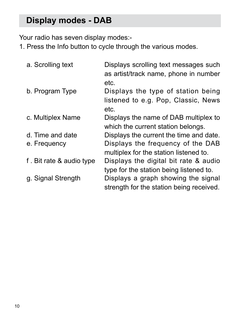 Display modes - dab | Sangean H203D (V1) User Manual | Page 11 / 26