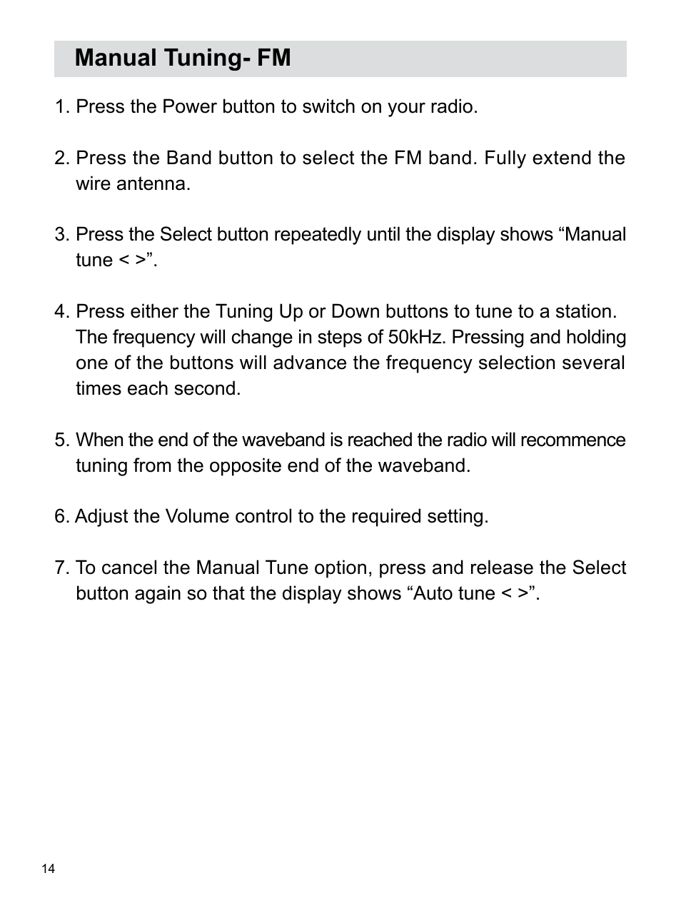 Manual tuning- fm | Sangean H203D (V1) User Manual | Page 15 / 26
