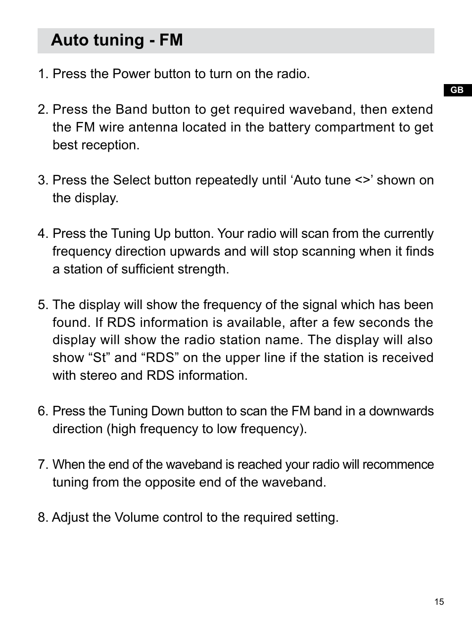 Auto tuning - fm | Sangean H203D (V1) User Manual | Page 16 / 26