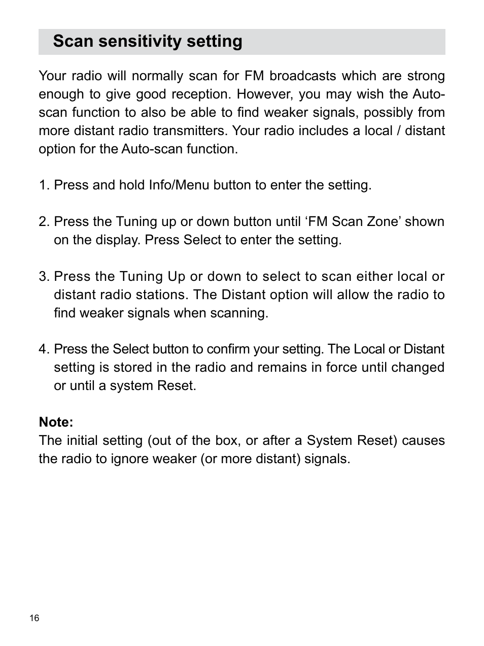 Scan sensitivity setting | Sangean H203D (V1) User Manual | Page 17 / 26
