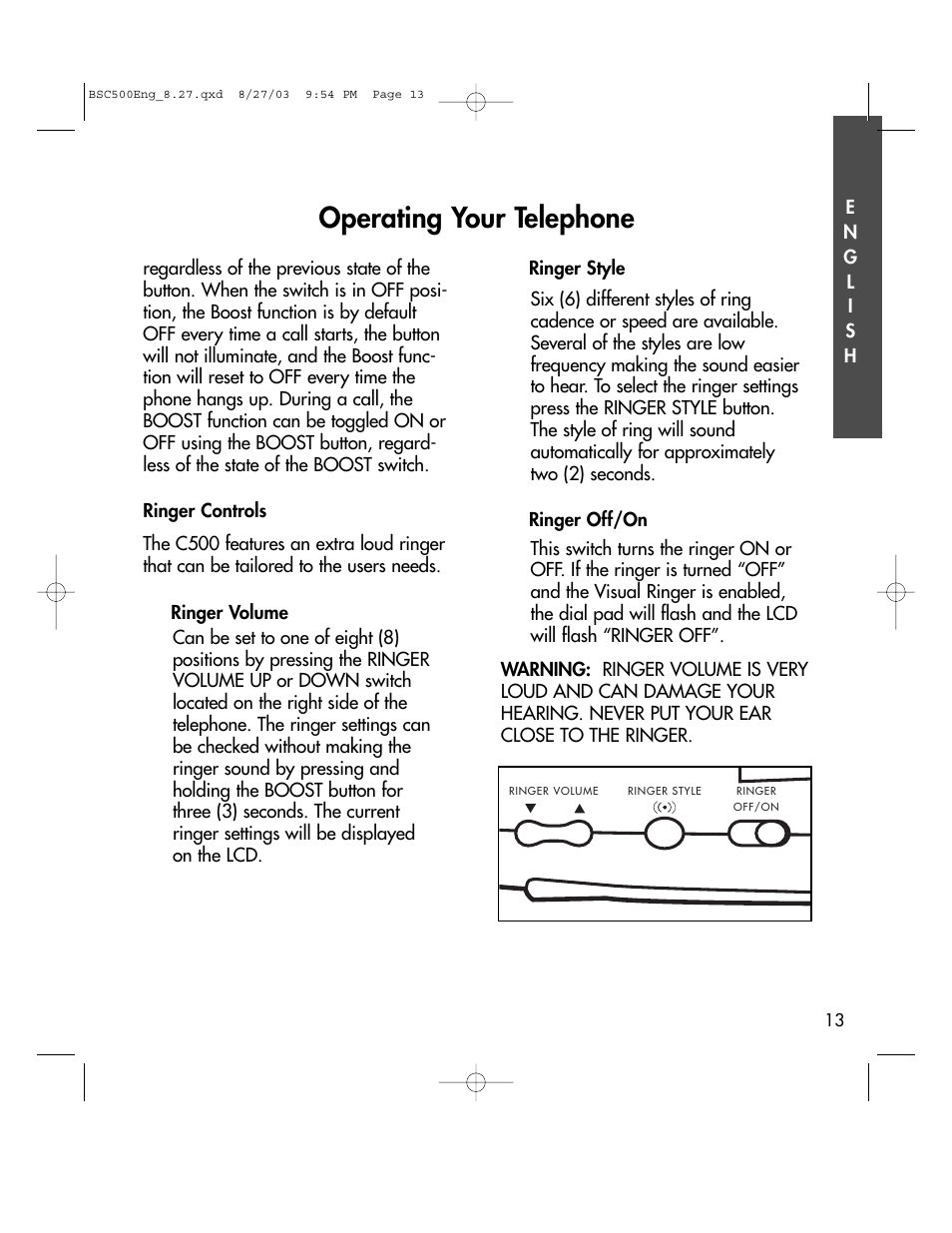 Operating your telephone | BellSouth C500 User Manual | Page 13 / 32