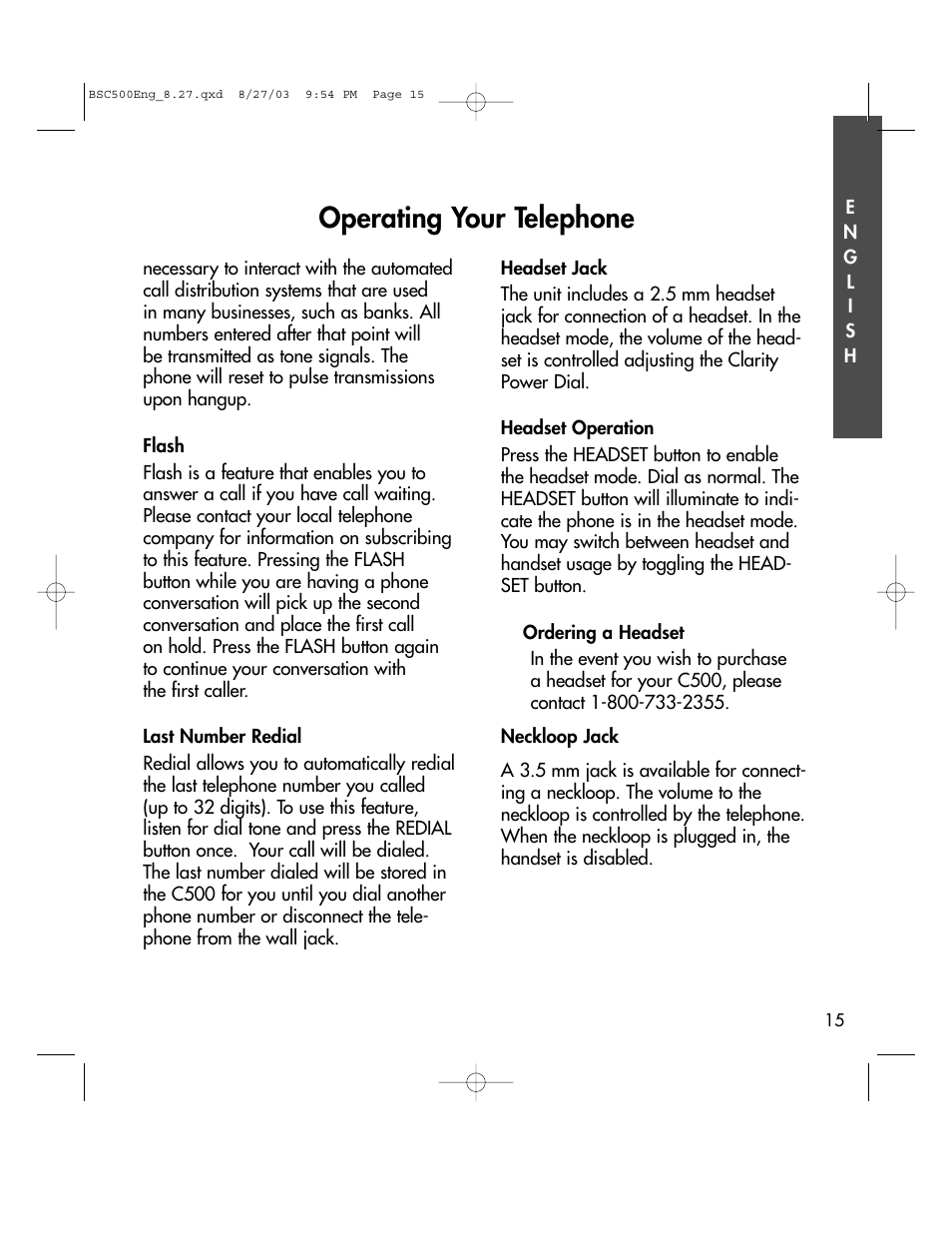 Operating your telephone | BellSouth C500 User Manual | Page 15 / 32