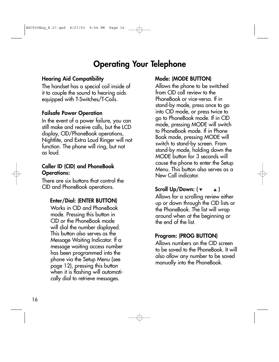 Operating your telephone | BellSouth C500 User Manual | Page 16 / 32