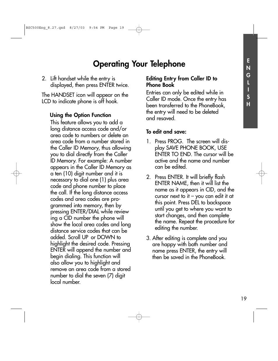 Operating your telephone | BellSouth C500 User Manual | Page 19 / 32