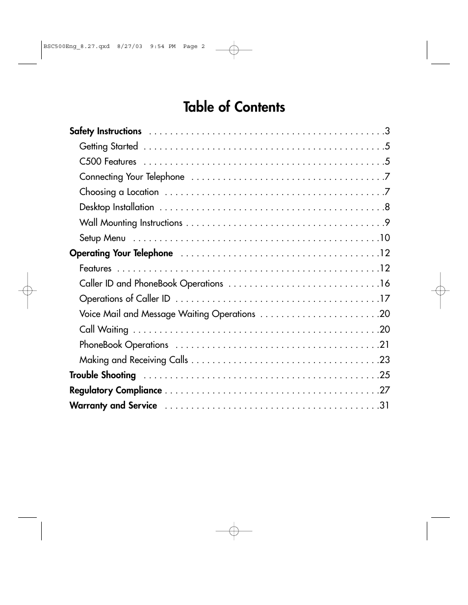 BellSouth C500 User Manual | Page 2 / 32