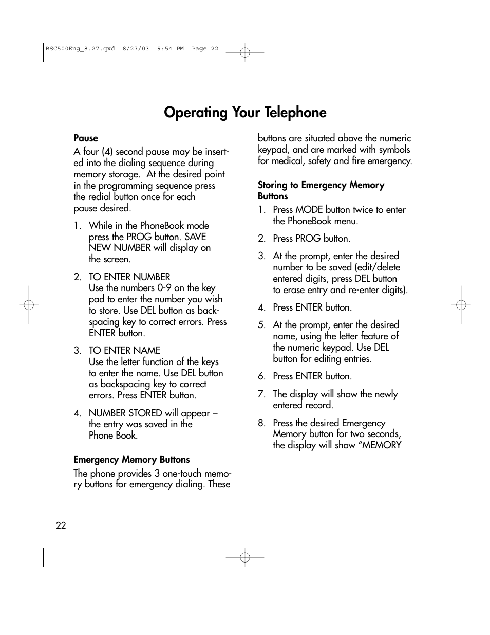 Operating your telephone | BellSouth C500 User Manual | Page 22 / 32