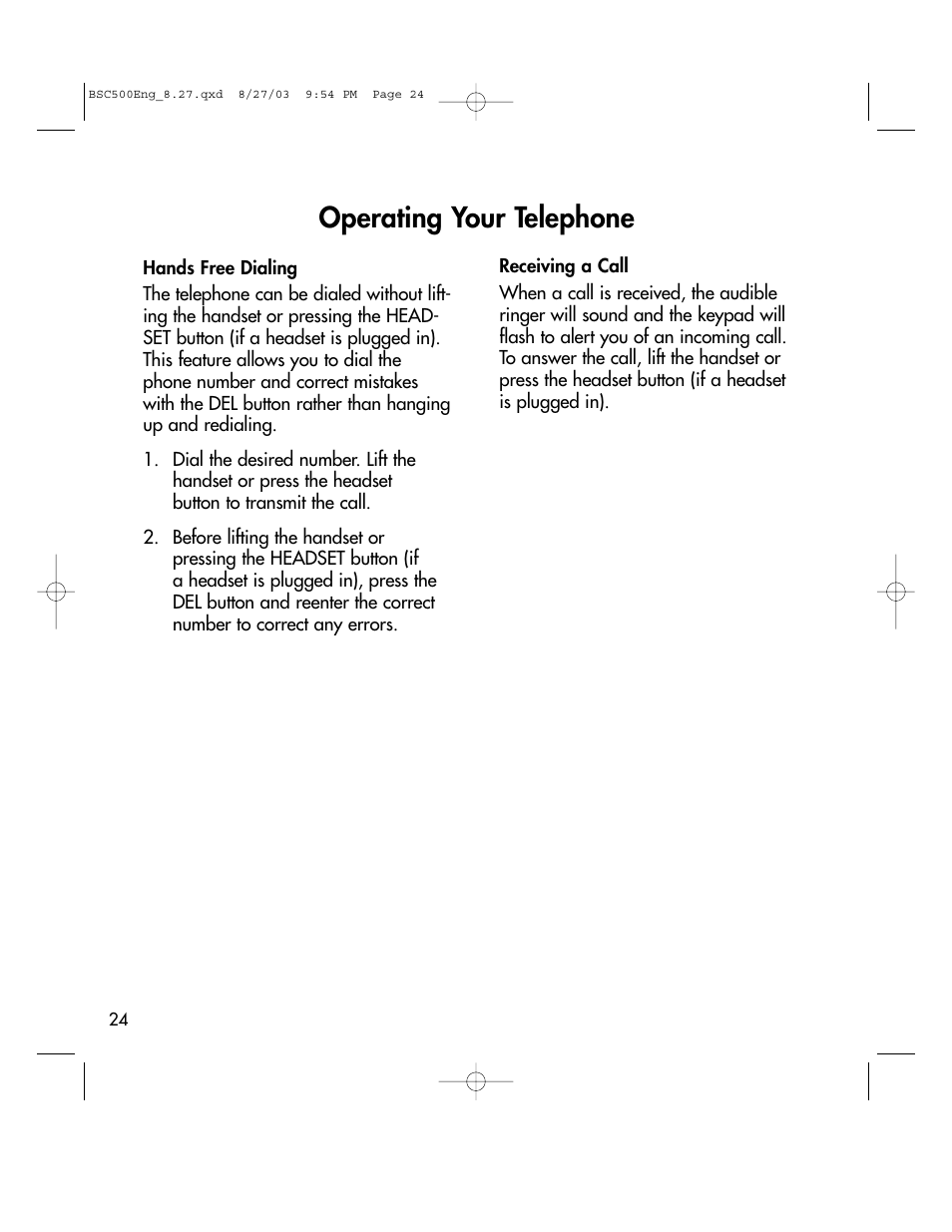 Operating your telephone | BellSouth C500 User Manual | Page 24 / 32