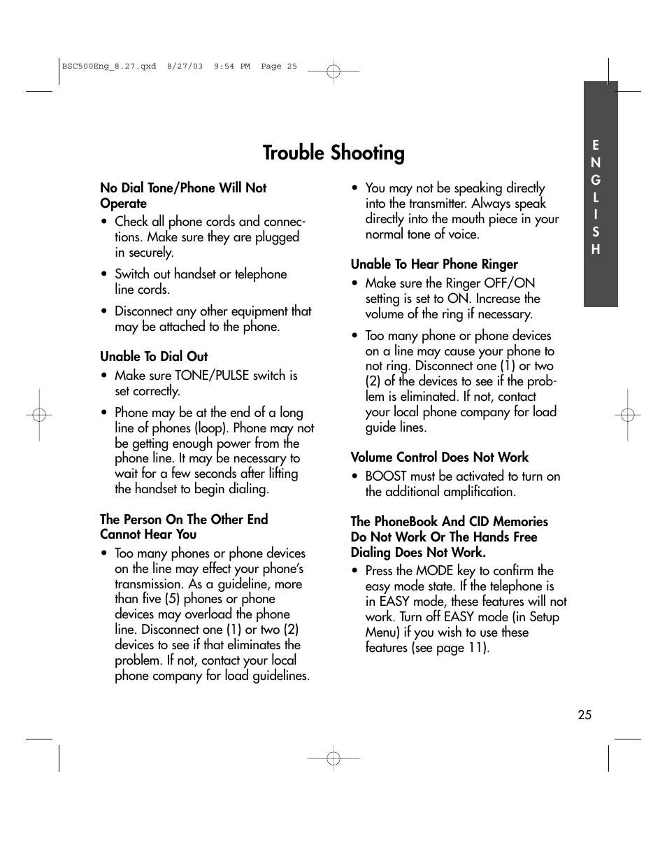 Trouble shooting | BellSouth C500 User Manual | Page 25 / 32