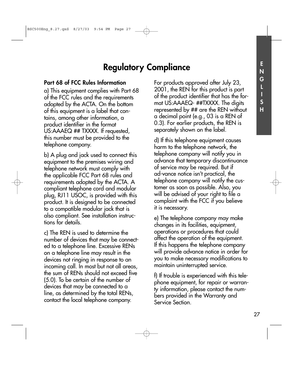 Regulatory compliance | BellSouth C500 User Manual | Page 27 / 32