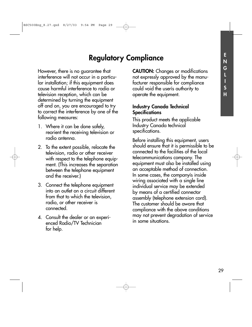 Regulatory compliance | BellSouth C500 User Manual | Page 29 / 32