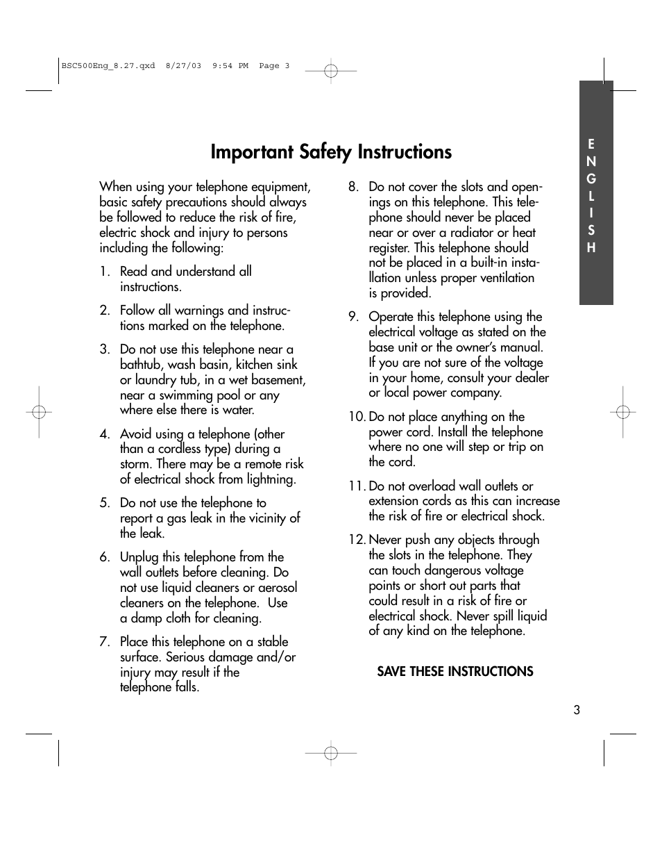 Important safety instructions | BellSouth C500 User Manual | Page 3 / 32