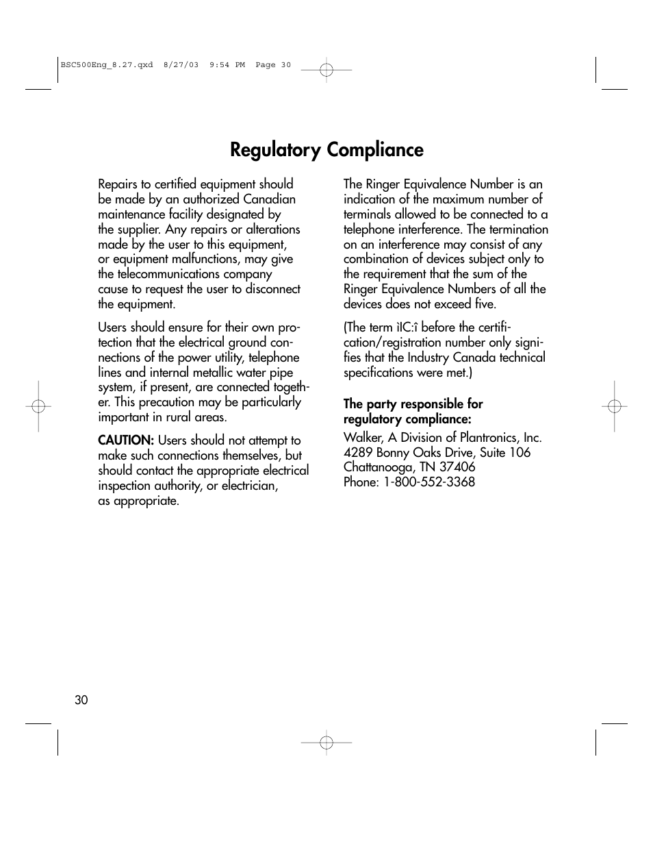 Regulatory compliance | BellSouth C500 User Manual | Page 30 / 32