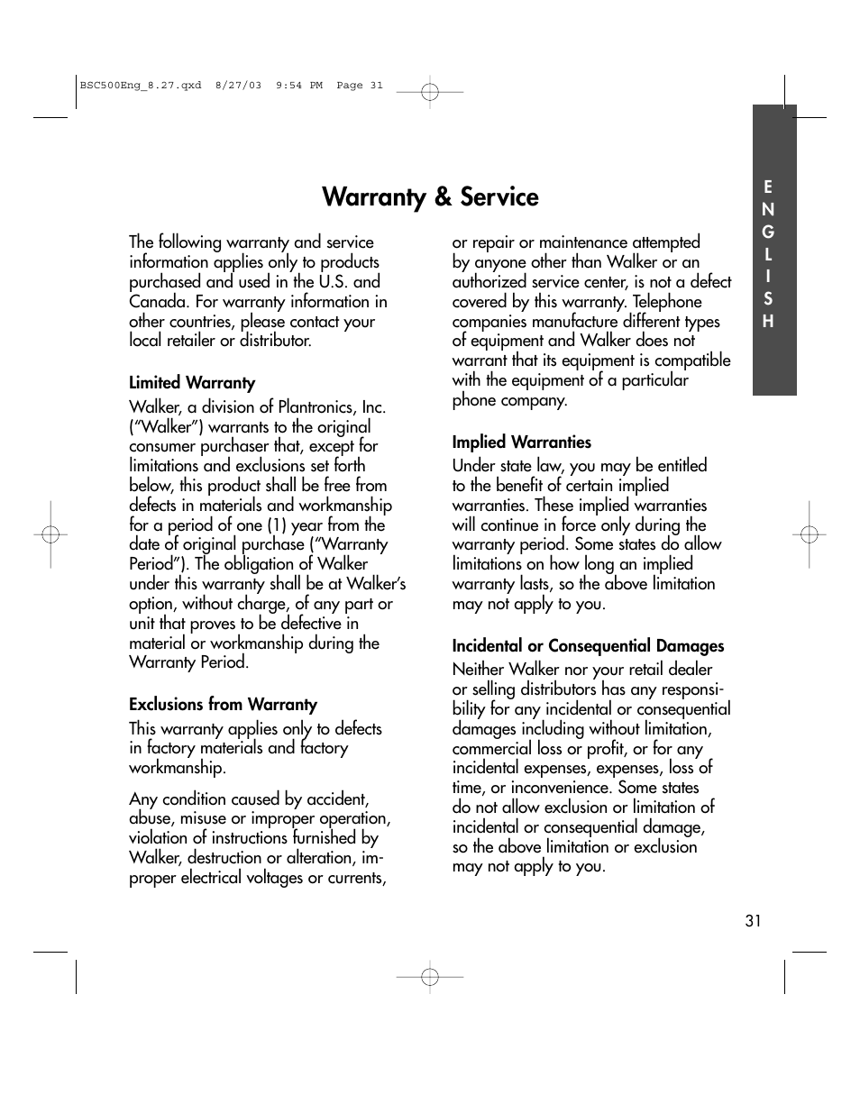 Warranty & service | BellSouth C500 User Manual | Page 31 / 32