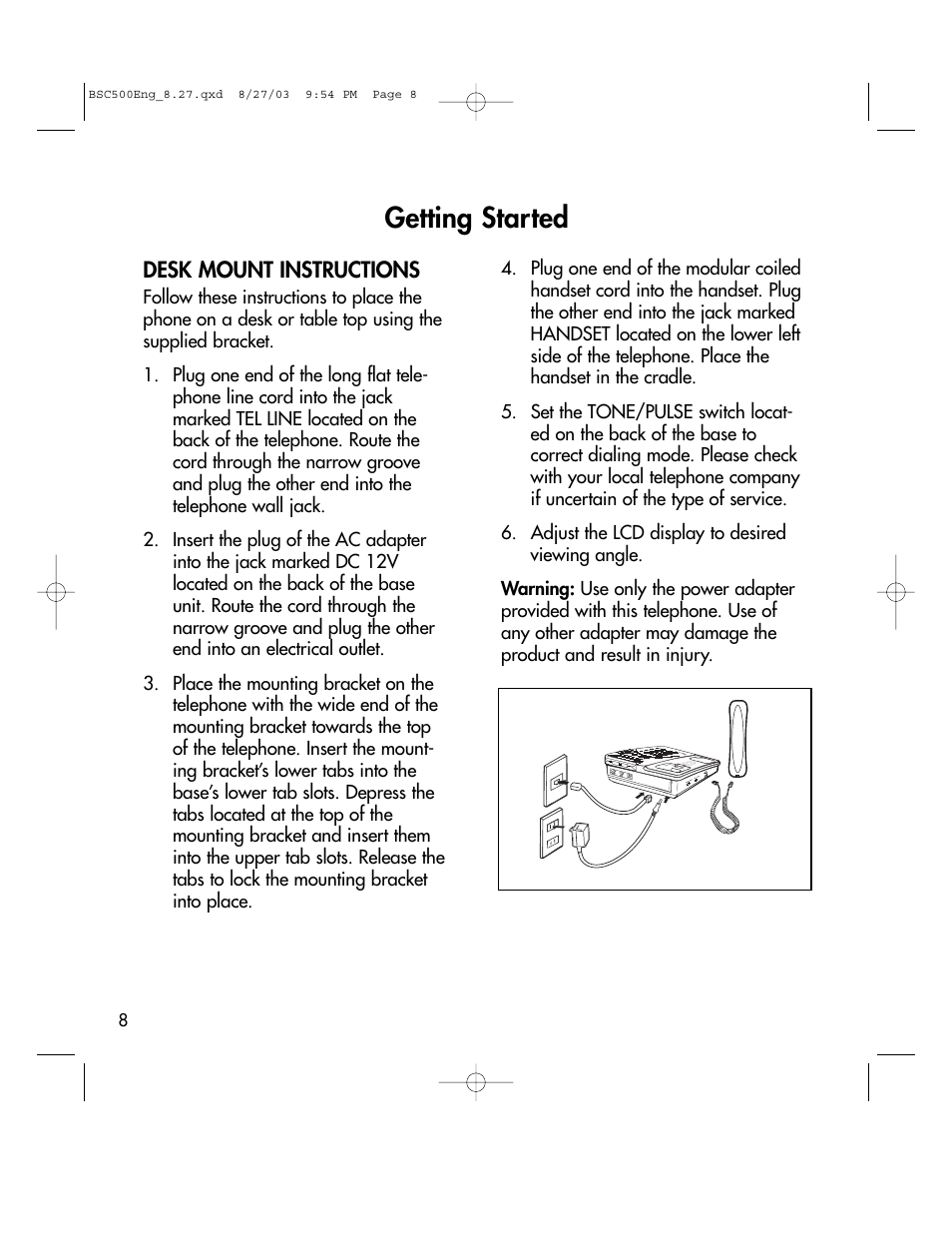 Getting started | BellSouth C500 User Manual | Page 8 / 32