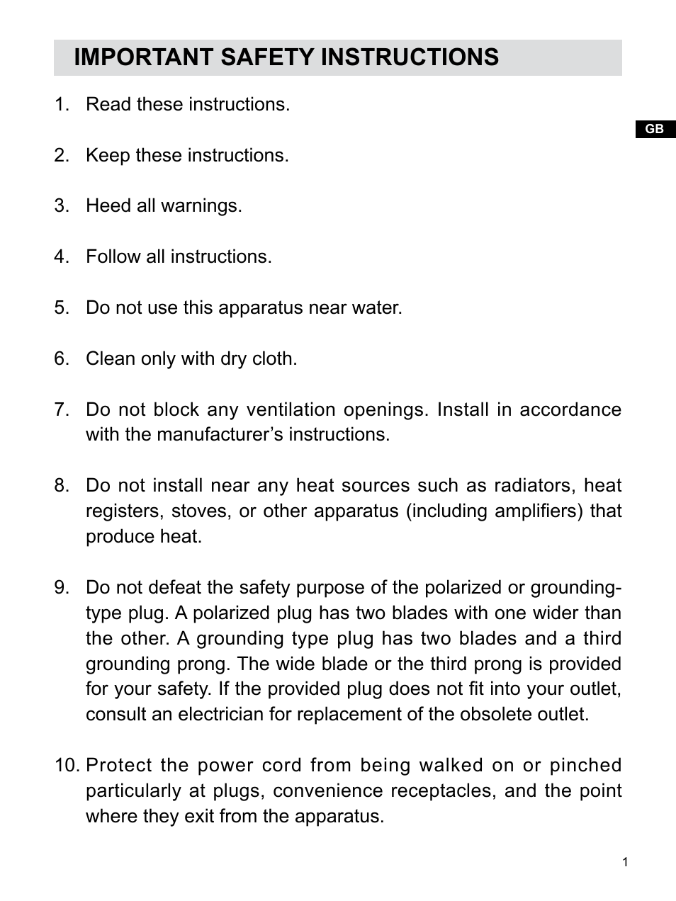 Important safety instructions | Sangean WR-12BT (R1) User Manual | Page 2 / 14