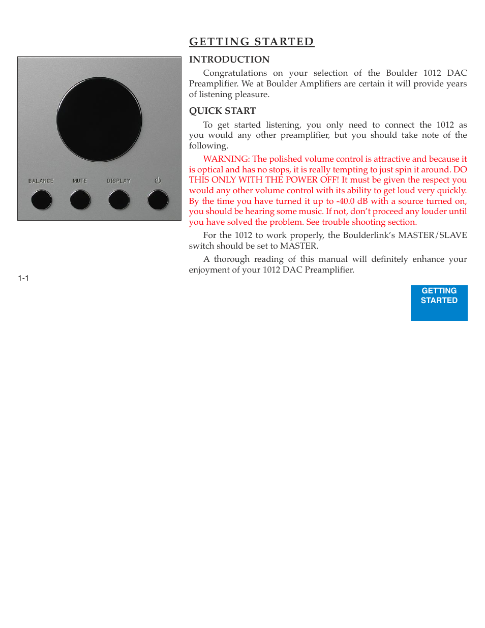 Getting started | Boulder Amplifiers 1012 DAC Preamplifier User Manual | Page 7 / 46