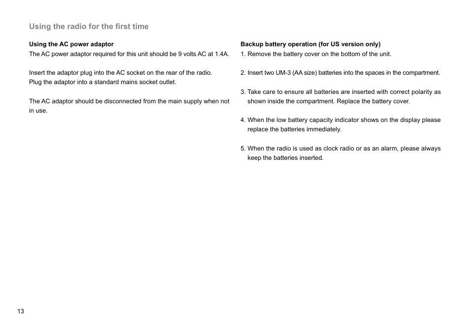 Using the radio for the first time | Sangean RCR-10 (R3) User Manual | Page 14 / 39