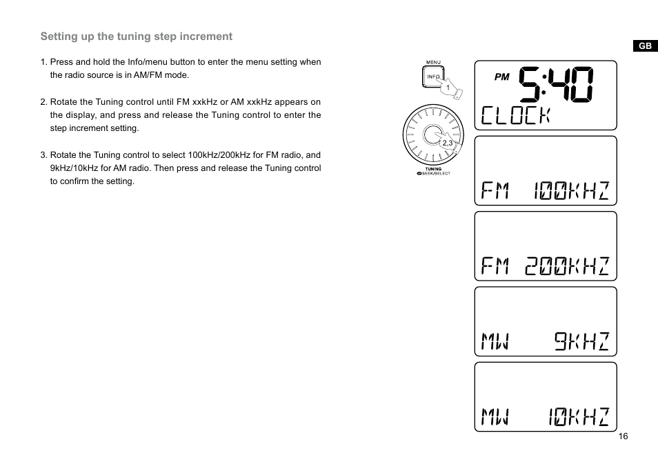 Setting up the tuning step increment | Sangean RCR-10 (R3) User Manual | Page 17 / 39