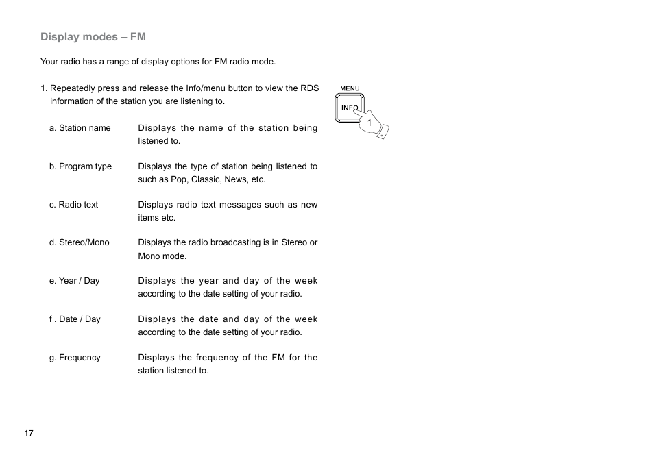 Display modes – fm | Sangean RCR-10 (R3) User Manual | Page 18 / 39