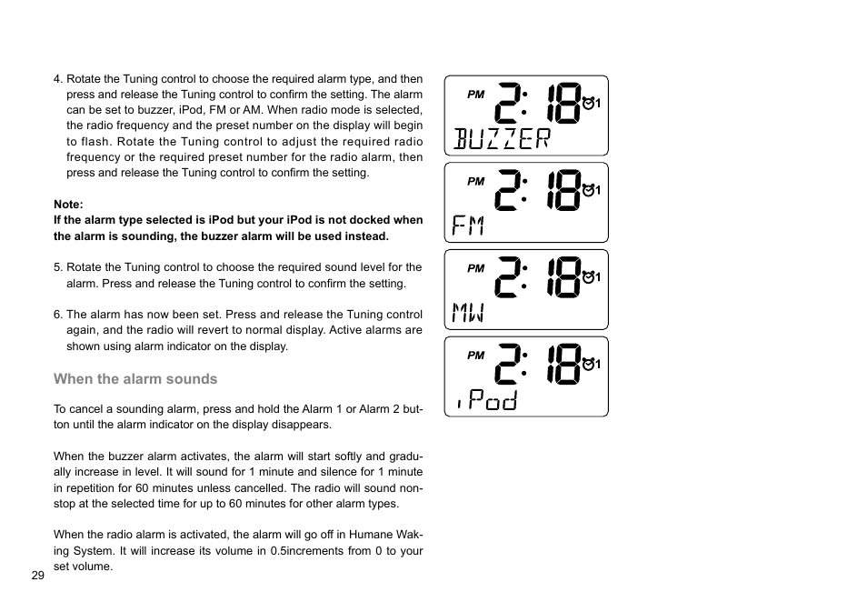 When the alarm sounds | Sangean RCR-10 (R3) User Manual | Page 30 / 39