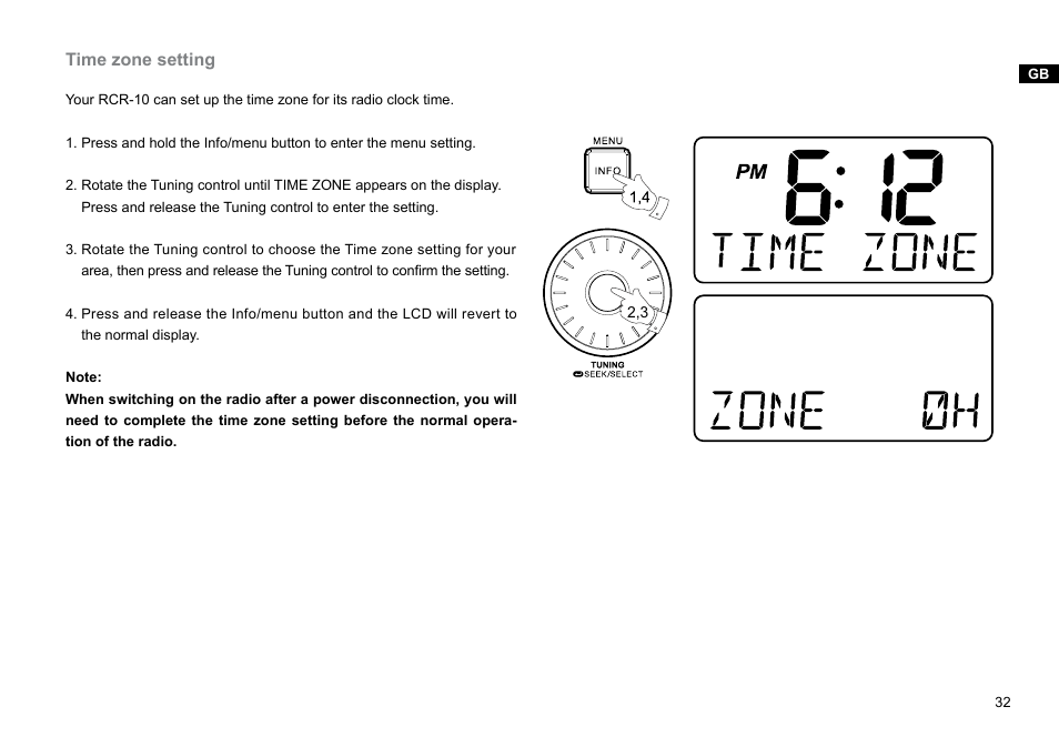 Time zone setting | Sangean RCR-10 (R3) User Manual | Page 33 / 39